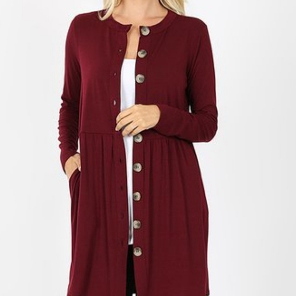 Plus Size Shirred Waist Pocket Cardigan